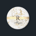Wh & Gold Marble Gold Bar, DIY Black Name Monogram Magnet<br><div class="desc">Personalisieren Sie Ihren Namen in schwarzer Schrift und schwarzem Monogramm auf trendy Gold Bar auf Weiß und Gold Marmor. Klicken Sie auf "Anpassen",  um Farben und Stile zu ändern</div>