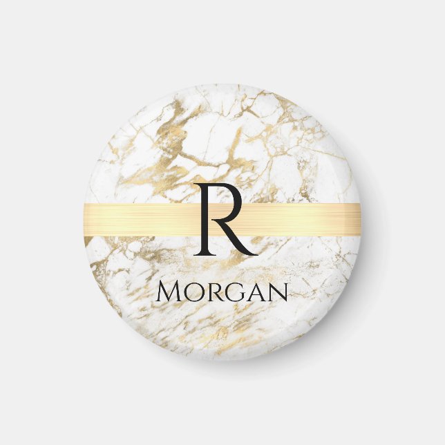 Wh & Gold Marble Gold Bar, DIY Black Name Monogram Magnet (Vorne)