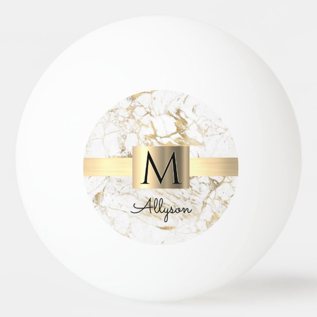 Wh & Gold Marmor Box, DIY Black Name Monogram Tischtennisball (Vorderseite)