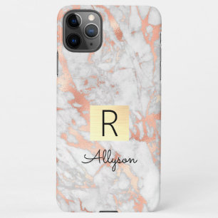 Wh & Rose Gold Marmor Box, Name & Monogramm iPhone 11Pro Max Hülle