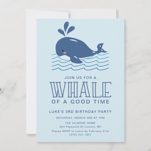Whale a good time Baby Boy Birthday Party Einladung (Vorderseite)