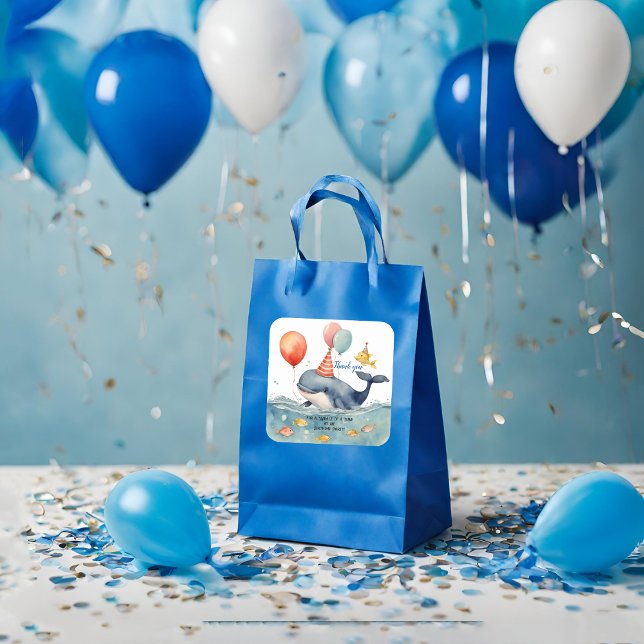 Whale a Time Boys Birthday Danke Quadratischer Aufkleber (Von Creator hochgeladen)