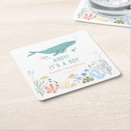 Whale Ahoy Es ist eine Baby-Dusche Rechteckiger Pappuntersetzer