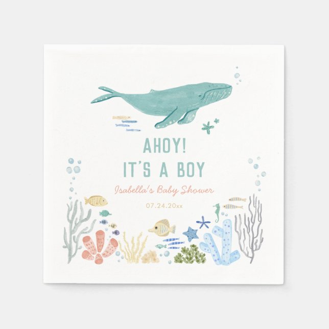 Whale Ahoy Es ist eine Baby-Dusche Serviette (Vorderseite)