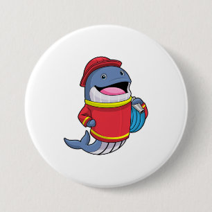 Whale als Feuerwehrmann mit Schlauch Button