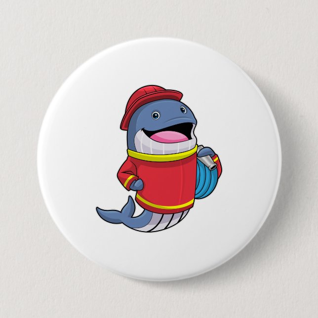 Whale als Feuerwehrmann mit Schlauch Button (Vorderseite)