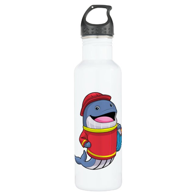 Whale als Feuerwehrmann mit Schlauch Edelstahlflasche (Vorderseite)
