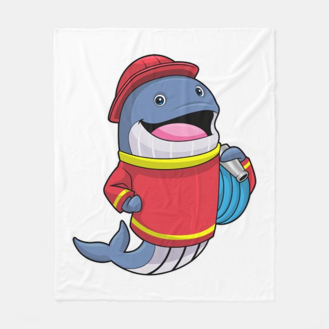 Whale als Feuerwehrmann mit Schlauch Fleecedecke (Vorderseite)