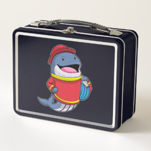 Whale als Feuerwehrmann mit Schlauch Metall Brotdose