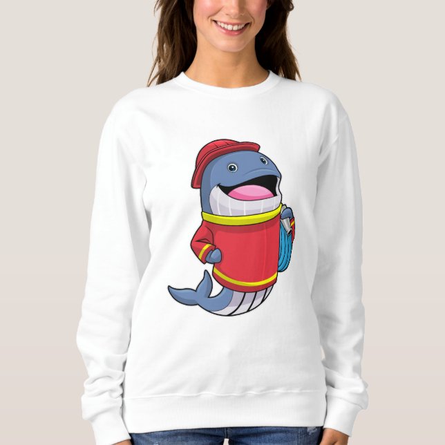 Whale als Feuerwehrmann mit Schlauch Sweatshirt (Vorderseite)