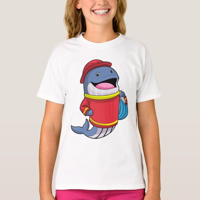 Whale als Feuerwehrmann mit Schlauch T-Shirt (Vorderseite)