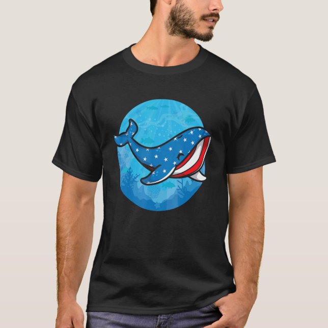 Whale American Flag Biologist USA  Blue Whale Sea  T-Shirt (Vorderseite)