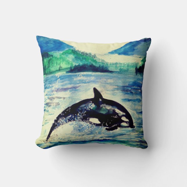 Whale Aquarell zeichnend Throw Kissen (Vorderseite)
