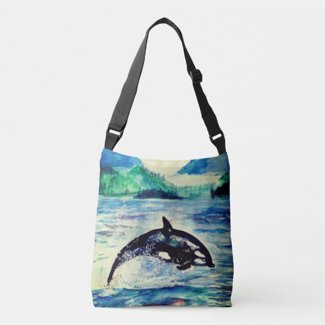 Whale Aquarell zeichnend Tote Bag Tragetaschen Mit Langen Trägern (Vorderseite)