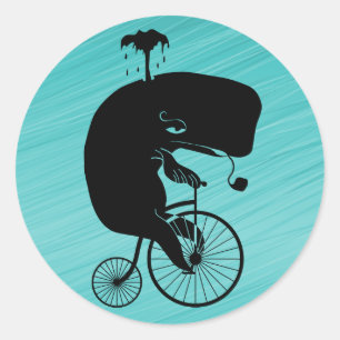 Whale auf Vintagem Fahrrad Runder Aufkleber