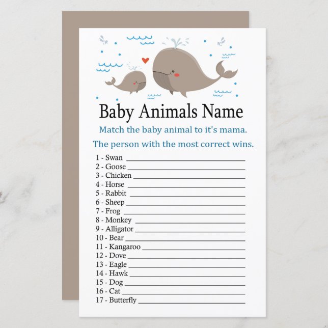 Whale Baby Animals Name Game (Vorne/Hinten)