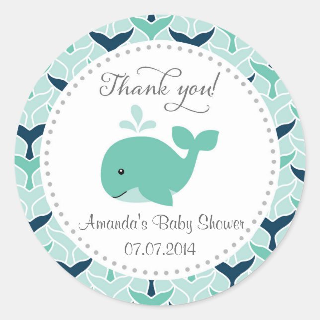 Whale Baby Dusche Danke Stickers (Vorderseite)