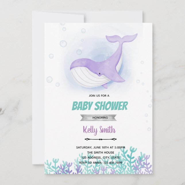 Whale-Baby-Dusche - Einladung (Vorderseite)