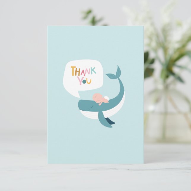 Whale Baby Dusche Flat Danke Karte (Stehend Vorderseite)
