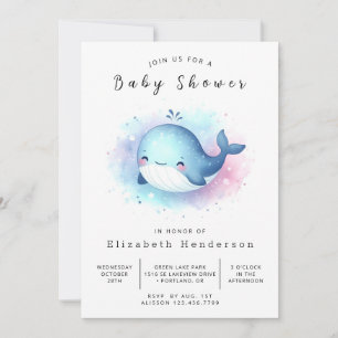 Whale Baby Dusche in Wasserfarbe Einladung