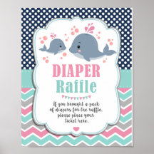 Whale Baby Dusche Nautical Diaper Raffle-Zeichen