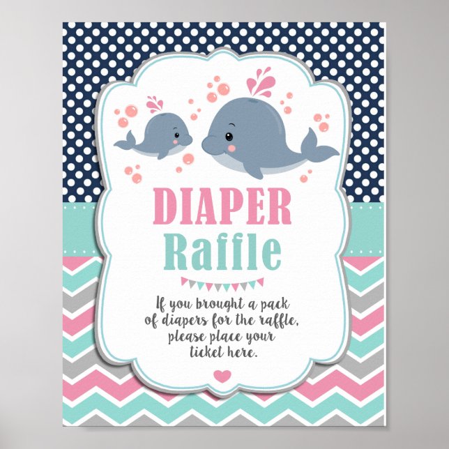 Whale Baby Dusche Nautical Diaper Raffle-Zeichen Poster (Vorne)
