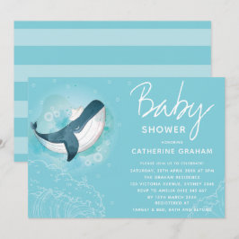 Whale Baby Shower Blue Einladung