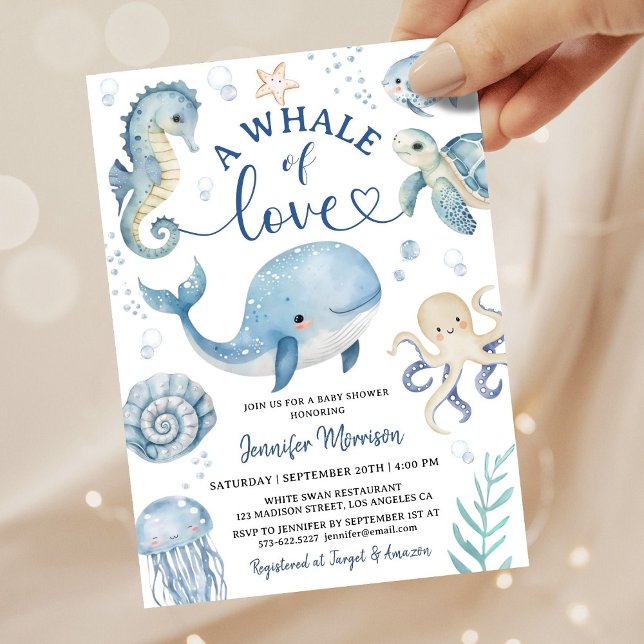 Whale Baby Shower Boy Blue Ocean Einladung (Von Creator hochgeladen)