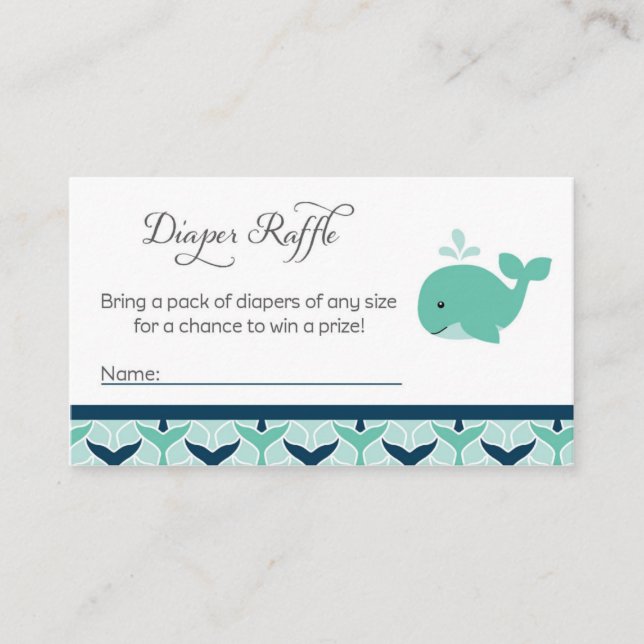 Whale Baby Shower Diaper Raffles Tickets Begleitkarte (Vorderseite)