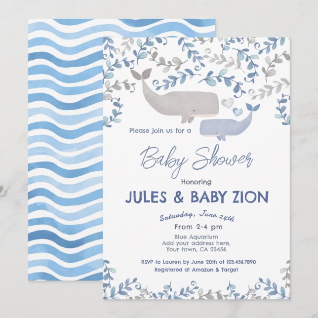 Whale Baby Shower Einladung (Vorne/Hinten)