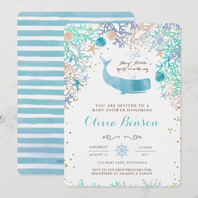 Whale Baby Shower Einladung (Vorne/Hinten)
