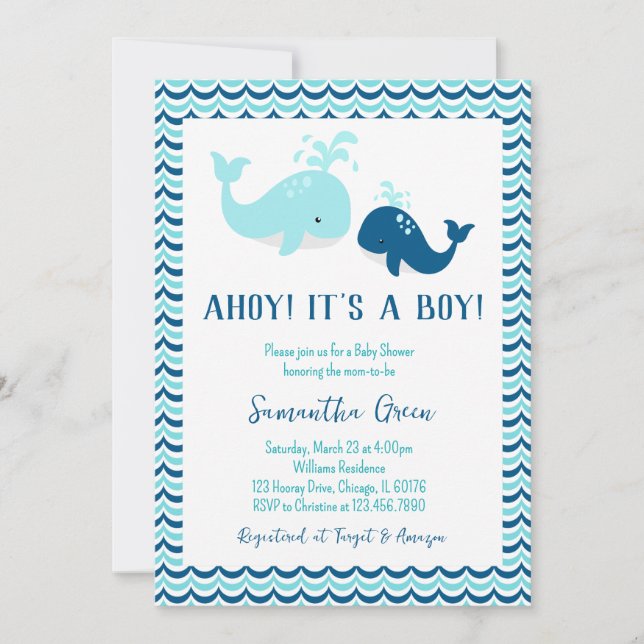 Whale Baby Shower Einladung (Vorderseite)