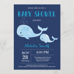 Whale Baby Shower Einladung Navy Blue.Nautic