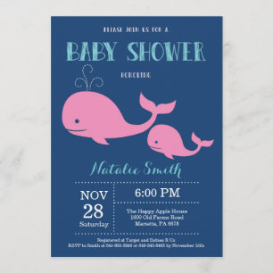 Whale Baby Shower Einladung Navy Blue.Nautic