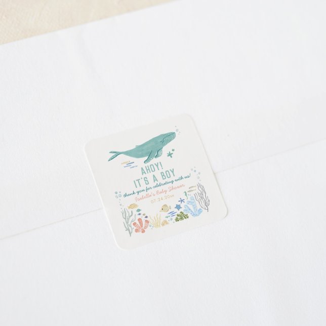 Whale Baby Shower Vielen Dank Quadratischer Aufkleber (Von Creator hochgeladen)