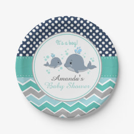 Whale Baby Showpaper Boy Zickzack Polka Pappteller