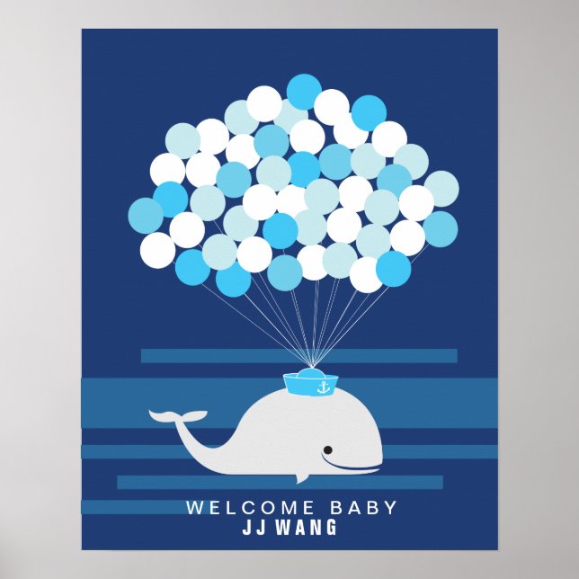 Whale | Babydusche Gästebuch Print (Vorne)