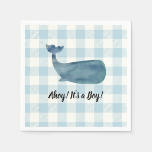 Whale Blue Gingham Baby Shower Ahoy ist ein Junge Serviette