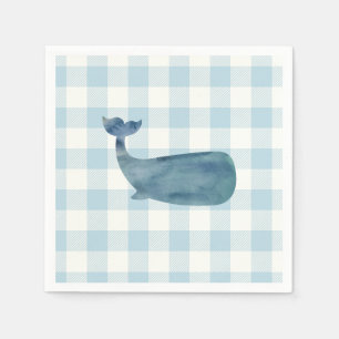 Whale Blue Gingham Baby Shower Serviette