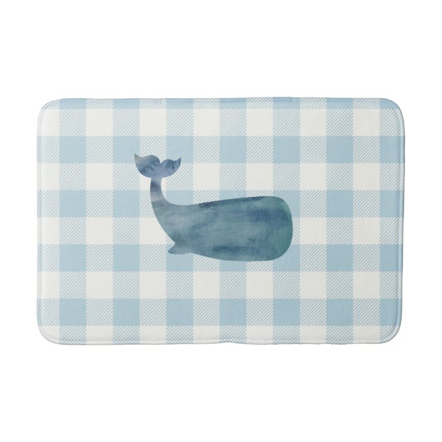 Whale Blue Gingham Karo Coastal Badematte (Vorderseite)