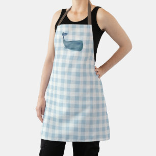 Whale Blue Gingham Pattern Überall über Schürze