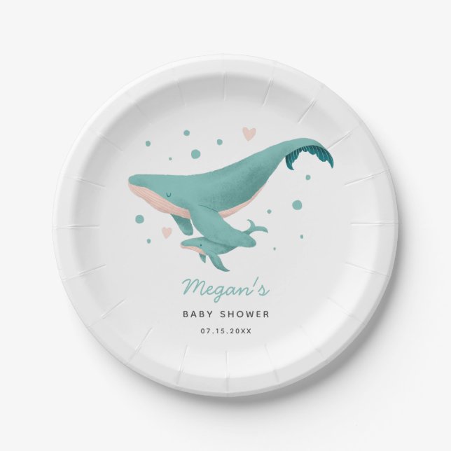 Whale Boy Baby Shower Pappteller (Vorderseite)