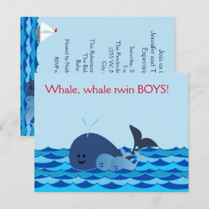 Whale C'est un Baby shower de jumeaux Invitation