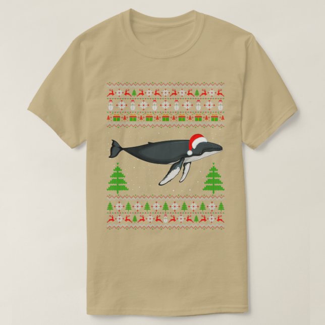 Whale Christmas Ugly Shirt Weihnachtsmannmütze Fun (Design vorne)