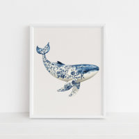 Whale - Coastal Blue on Beige Wall Art