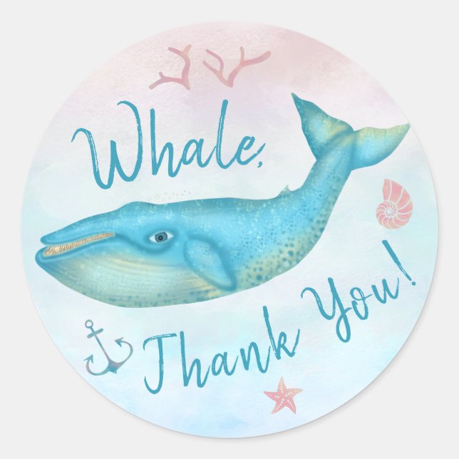 Whale danke Ihnen Nautical Beach Aquamarin Blue Oc Runder Aufkleber (Vorderseite)
