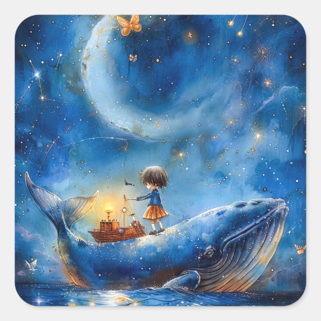 Whale Fantasy Quadratischer Aufkleber (Vorderseite)