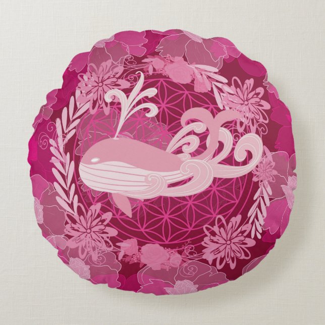 Whale flower of life rundes kissen (Vorderseite)