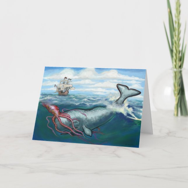 Whale gegen Tintenfisch-Karte Karte (Vorderseite)