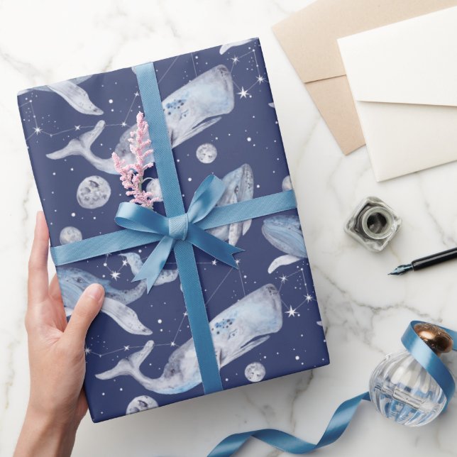 Whale Gift Wrapping Paper on White, Celestis Geschenkpapier (Schenken)